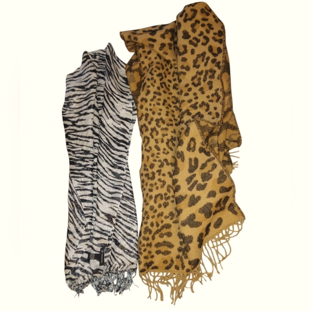 2 Animal Print Long Shawls Wraps OS